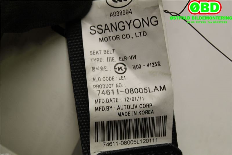 Airbag beltestrammer til SsangYong Rexton 2007-2013 (Y250) (Y250) (SSANGYONG||608034200C)