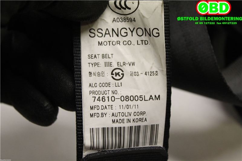 Airbag beltestrammer til SsangYong Rexton 2007-2013 (Y250) (Y250) (SSANGYONG||608034000C)