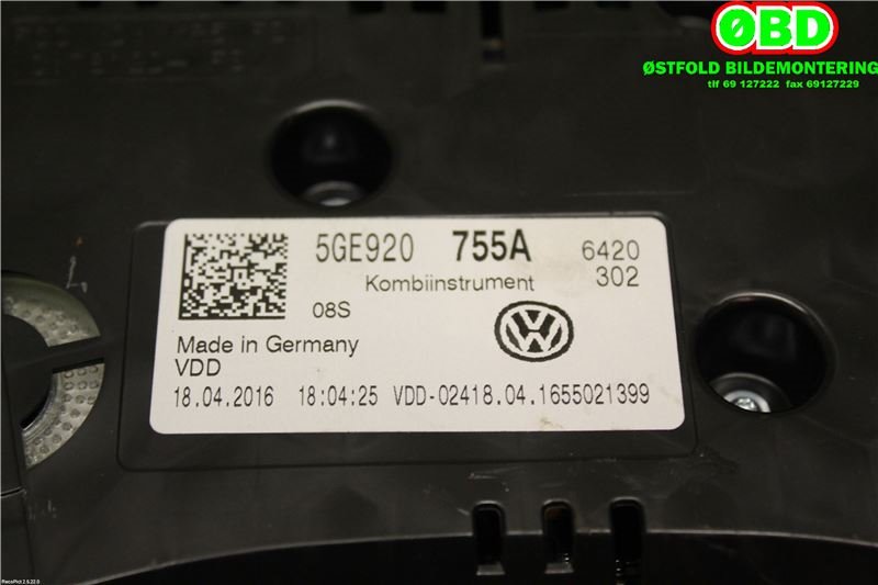 Instrumentpanel til VW e-Golf 2014-2017 (Fase 1)  (VOLKSWAGEN|5GE 920 755 A||5GE920755A)
