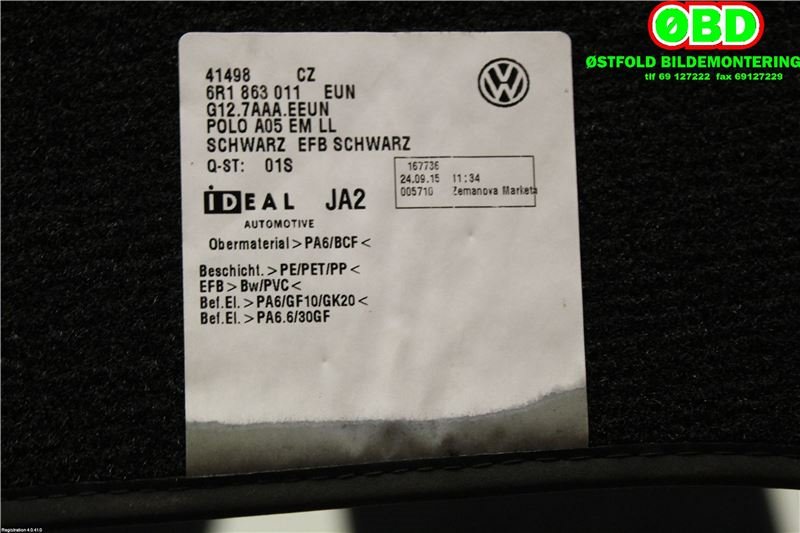 Innredning diverse til VW Polo 2014-2017 (Type V, Fase 2)  (VOLKSWAGEN|6R1 863 011||6R1863011)