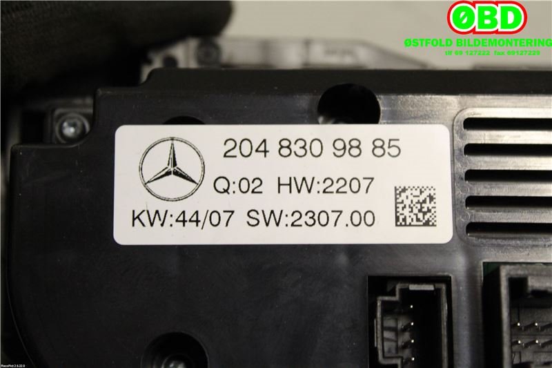 Varmeapparat betjening til Mercedes C-Klasse 2007-2011 (Fase 1) (W204) (W204) (MERCEDES|A 204 830 98 85|A 204 900 07 07|2048309885)