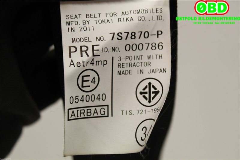 Airbag beltestrammer til Lexus CT 2010-2020  (LEXUS|7321076050C0|)