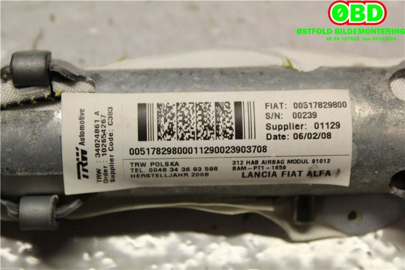 Airbag gardin høyre til Toyota Avensis 2003-2008 (Type II) (TOYOTA|6217005040|)