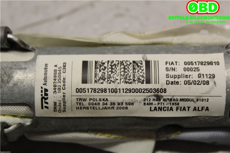 Airbag gardin venstre til Toyota Avensis 2003-2008 (Type II)  (TOYOTA|6218005040|)