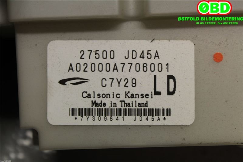 Varmeapparat betjening til Nissan Qashqai 2007-2010 (Type I, Fase 1)  (NISSAN|27500JD45A|)