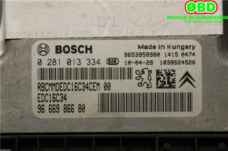 Styreenhet motor til Peugeot 5008 2010-2017 (Type I)  (PEUGEOT|1943TA|0281013334|9653958980)