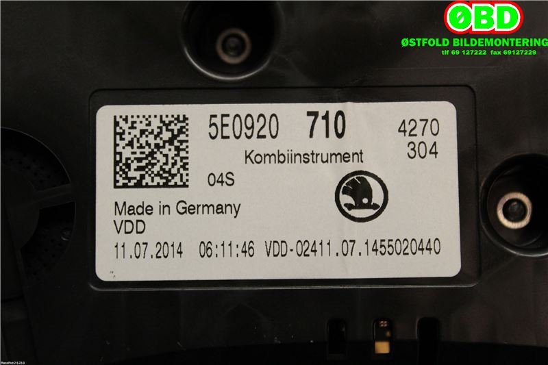Instrumentpanel til Škoda Octavia 2013-2016 (Type III, Fase 1) (SKODA|5E0 920 710||5E0920710)