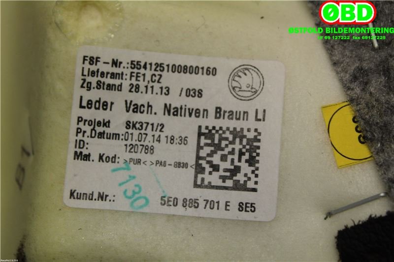 Airbag sidepute venstre til Škoda Octavia 2013-2016 (Type III, Fase 1)  (SKODA|5E0 885 701 E||5E0885701E)