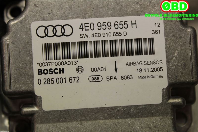 Airbag elektronikk til Audi A8 2003-2010 (Type II) (AUDI|4E0959655H|)