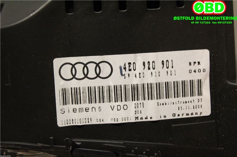Instrumentpanel til Audi A8 2003-2010 (Type II)  (AUDI|4E0920901X||4E0920901)