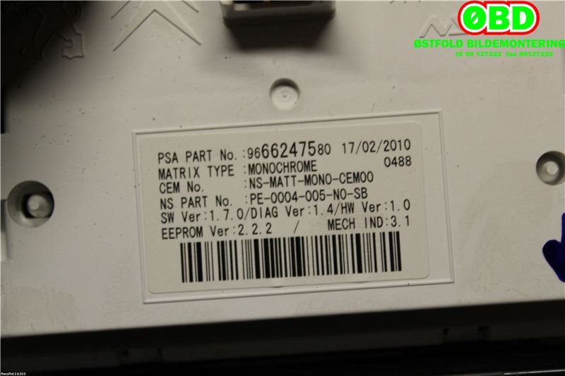 Instrumentpanel til Peugeot 3008 2009-2016 (Type I) (PEUGEOT|6103Y4|9805170680|9666276380)