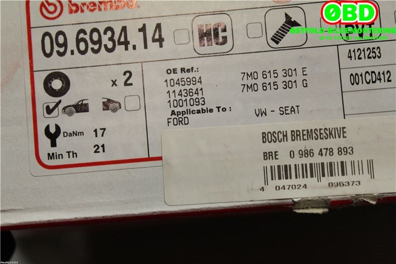 Bremseskive foran til VW Sharan 2000-2010 (Type I, Fase 2)  (|7M0615301G)