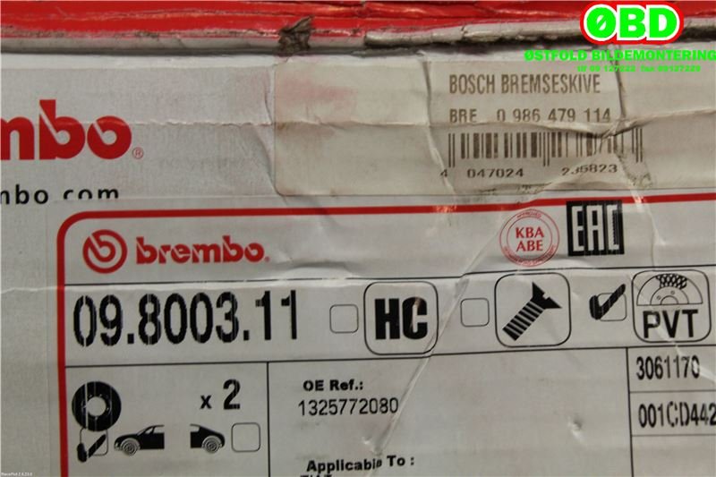 Bremseskive foran til Peugeot 807 2003-2009  (4249H7||1325772080)
