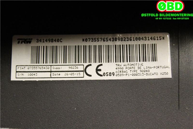 Airbag passasjer til Peugeot Boxer 2007-2013 (Type III, Fase 1)  (PEUGEOT||7355765430)