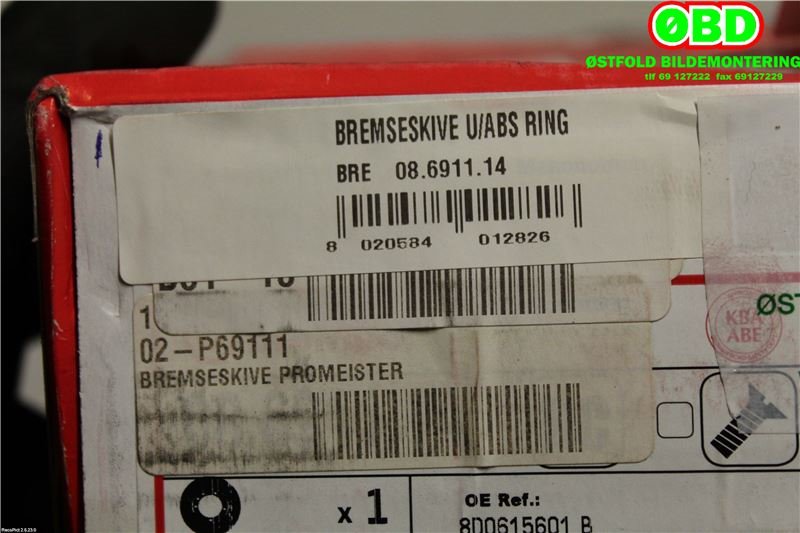 Bremseskive bak til Audi A4 1995-1999 (Type I, Fase 1) (B5) (B5) (8D0615601B|)
