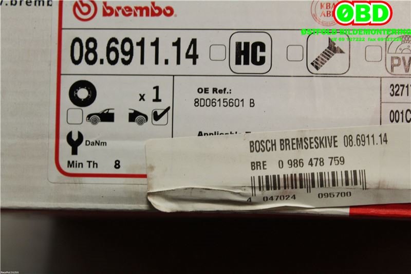 Bremseskive bak til Audi A4 1995-1999 (Type I, Fase 1) (B5) (B5) (8D0615601B|)