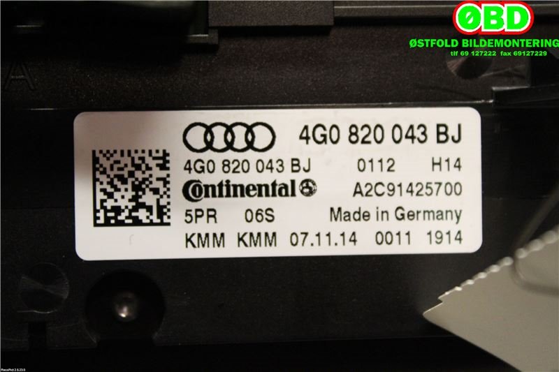 Varmeapparat betjening til Audi A6 2014-2018 (Type IV, Fase 2) (C7) (C7) (AUDI|4G0 820 043 CB||4G0820043BJ)