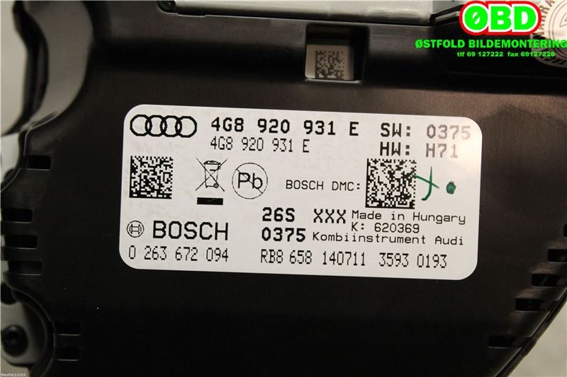 Instrumentpanel til Audi A6 2011-2014 (Type IV, Fase 1) (C7) (C7) (AUDI|4G8 920 931 EX||4G8920931E)