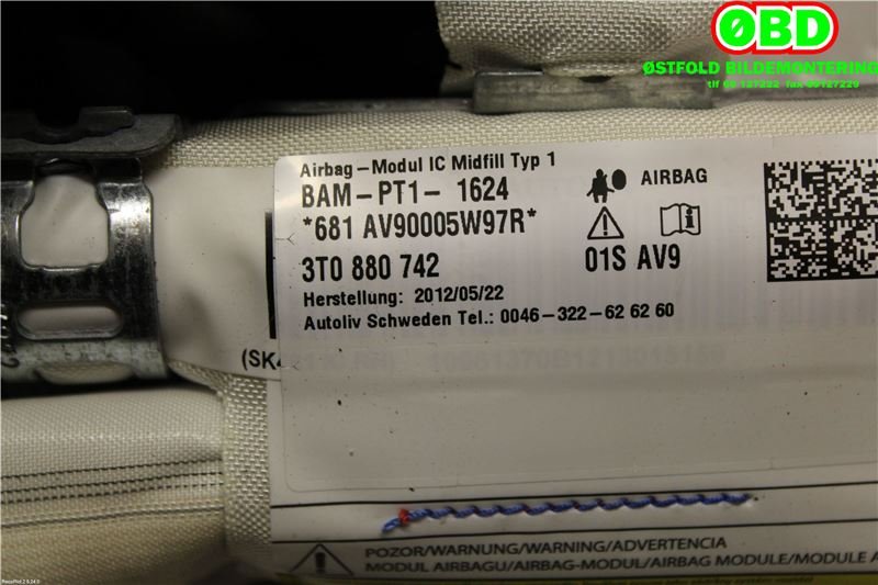 Airbag gardin høyre til Škoda Superb 2008-2015 (Type II) (SKODA|3T0 880 742||3T0880742)