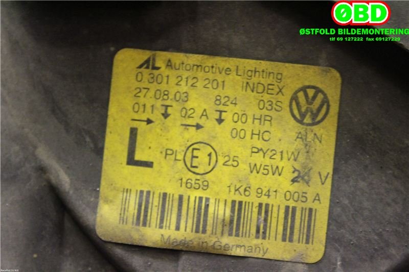 Frontlykt venstre halogen til VW Golf V, Combi 2003-2008  (VOLKSWAGEN|1K6 941 005 C|1K6 941 029 C|1K6941005A)