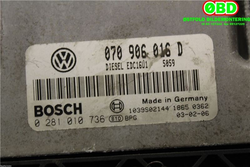 Styreenhet motor til VW Touareg 2003-2007 (Type I, Fase 1)  (VOLKSWAGEN|070 906 016 D|0281010736|070906016D)