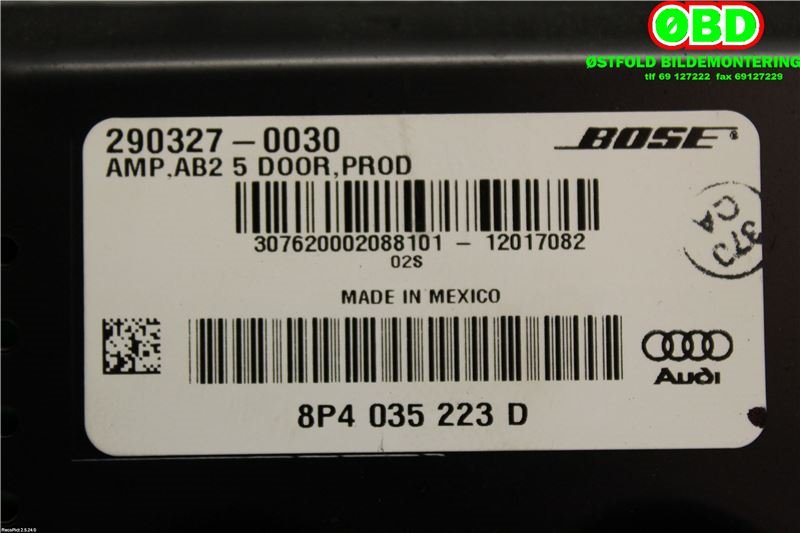Bilstereo forsterker til Audi A3 2009-2012 (Type II, Fase 2)  (AUDI|8P4035223D|)