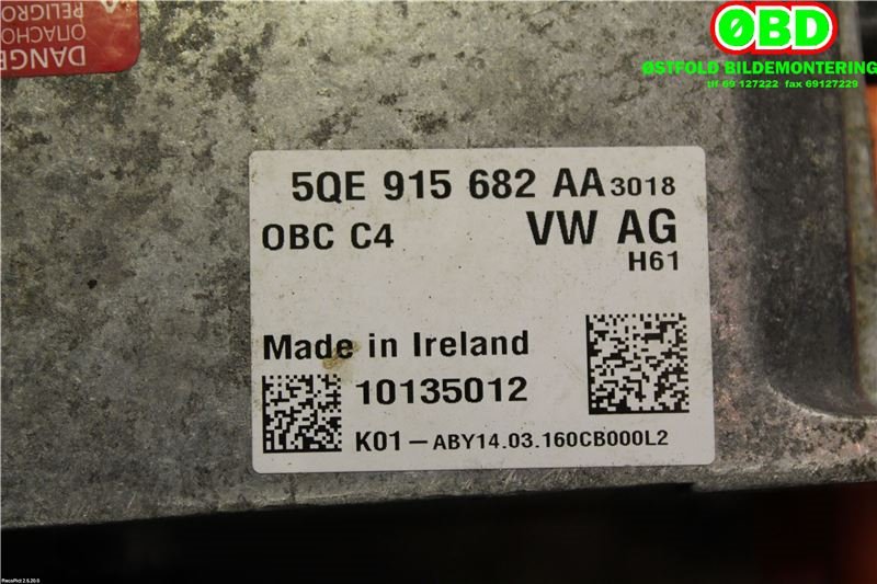 Batterilader (OBC - On Board Charger) til VW Golf VII 2012-2017 (Fase 1)  (VOLKSWAGEN GOLF|5QE 915 682 AA||5QE915682AA)