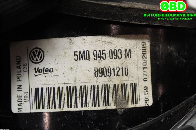 Baklykt venstre indre til VW Golf, Plus/Cross 2009-2013 (Fase 2)  (VOLKSWAGEN|5M0 945 093 M||5M0945093M)