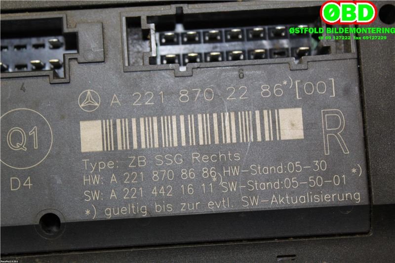 Styreenhet sete til Mercedes S-Klasse 2005-2013 (W221) (W221) (MERCEDES|A 221 870 22 86|A 221 870 74 93|2218702286)