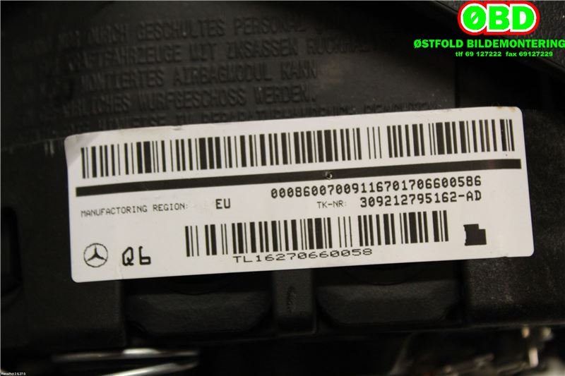 Airbag rattpute til Mercedes B-Klasse 2011-2018 (W246) (W246) (MERCEDES|A 000 860 02 01|A 000 860 07 00|)