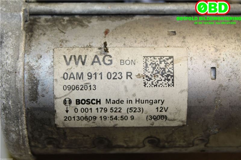 Starter til Audi A3 2012-2016 (Type III, Fase 1)  (AUDI|0AM 911 023 R||0AM911023R)