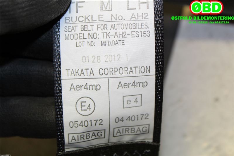 Airbag beltestrammer til Subaru XV 2012-2017 (Type I)  (SUBARU|64622FJ010VI|)