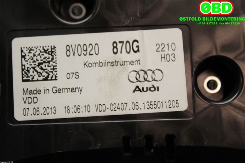 Instrumentpanel til Audi A3 2012-2016 (Type III, Fase 1)  (AUDI|8V0920870G|)