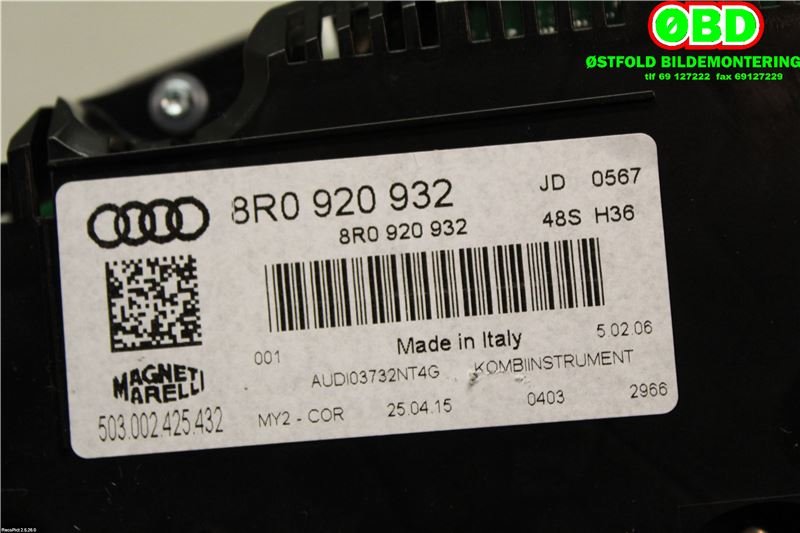 Instrumentpanel til Audi Q5 2012-2017 (Type I, Fase 2)  (AUDI|8R0 920 932|8R0 920 932 E|8R0920932)