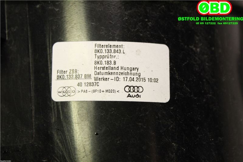 Luftfilterboks til Audi Q5 2012-2017 (Type I, Fase 2)  (AUDI|8K0 133 837 BM||8K0133837BM)
