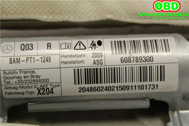 Airbag gardin høyre til Mercedes GLK 2008-2015 (X204) (X204) (MERCEDES|A 204 860 24 02||2048602402)