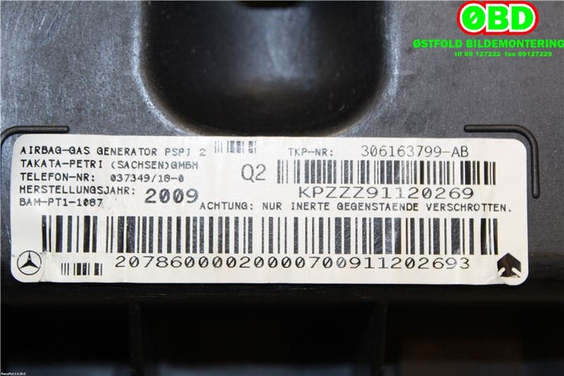 Airbag passasjer til Mercedes GLK 2008-2015 (X204) (X204) (MERCEDES|A 204 860 12 00||2078600002)