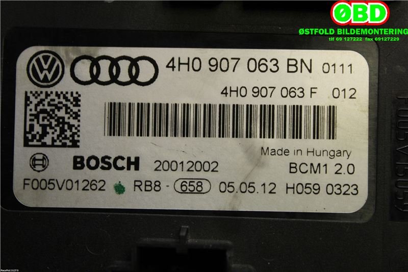 Styreenhet comfort (BCM) til Audi A6 2011-2014 (Type IV, Fase 1) (C7) (C7) (AUDI|4H0 907 063 CG||4H0907063BN)