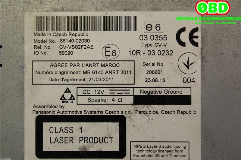 Bilstereo navigasjon til Toyota Auris 2013-2015 (Type II, Fase 1)  (TOYOTA|8614002030|)