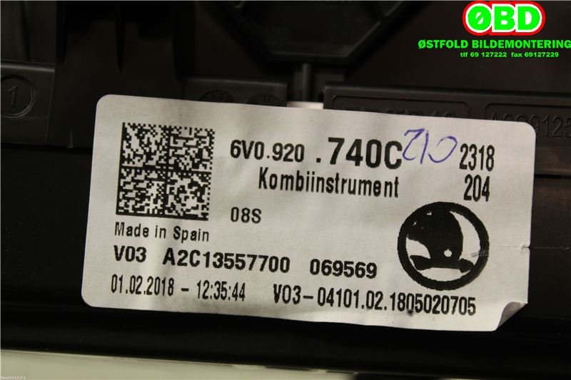Instrumentpanel til Škoda Fabia 2014-2021 (Type III)  (SKODA|6V0 920 740 C||6V0920740C)