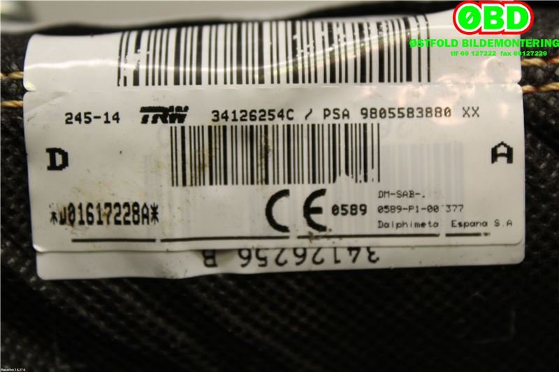 Airbag sidepute høyre til Peugeot 308 2013-2021 (Type II)  (PEUGEOT|9805583880|)