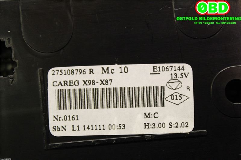 Varmeapparat betjening til Renault Captur 2013-2020 (Type I)  (RENAULT|275108796R|275100037R)