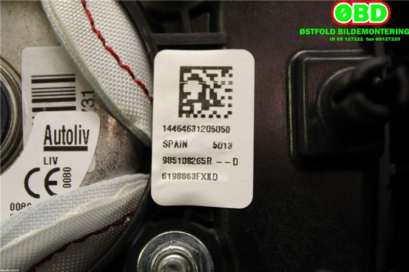 Airbag rattpute til Renault Captur 2013-2020 (Type I)  (RENAULT|985108265R|)