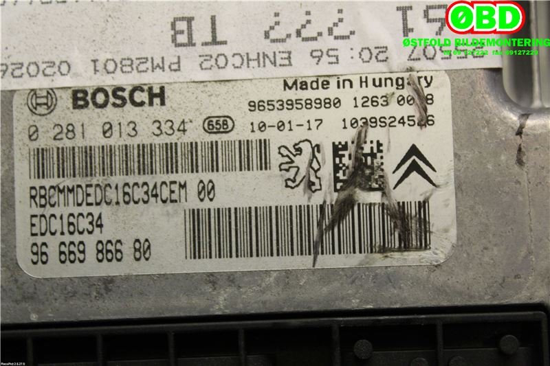 Styreenhet motor til Peugeot 3008 2009-2016 (Type I)  (PEUGEOT|1610170180|0281013334|9666986680)