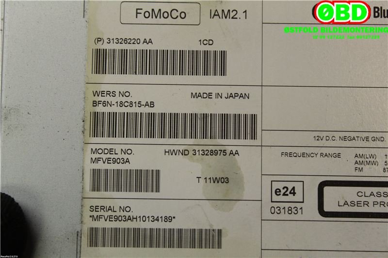 Bilstereo til Volvo V60 2010-2013 (Type I, Fase 1)  (VOLVO||31326220AA)