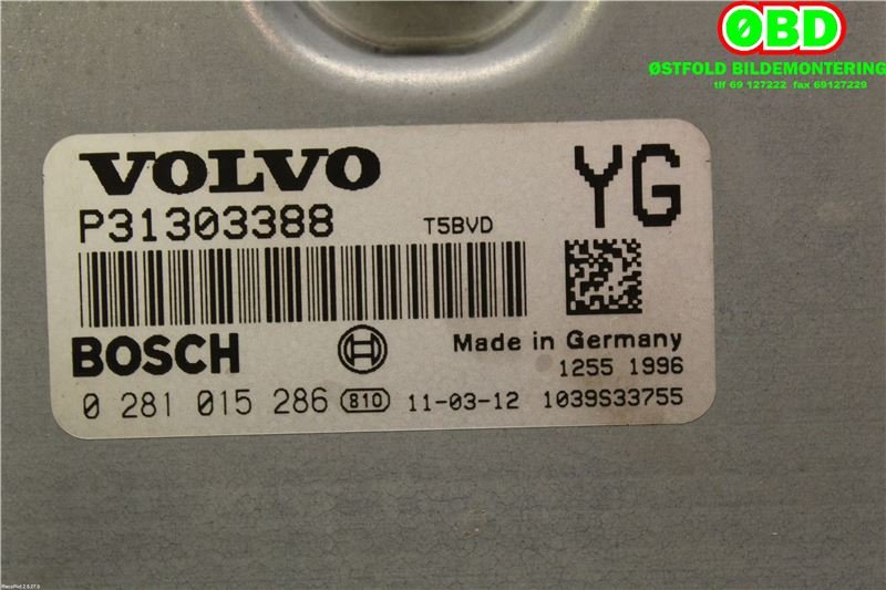 Styreenhet motor til Volvo V60 2010-2013 (Type I, Fase 1)  (VOLVO|36001123|0281015286|31303388)