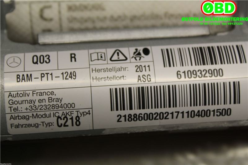 Airbag gardin høyre til Mercedes CLS 2011-2017 (C218) (C218) (MERCEDES|A 218 860 02 02||2188600202)