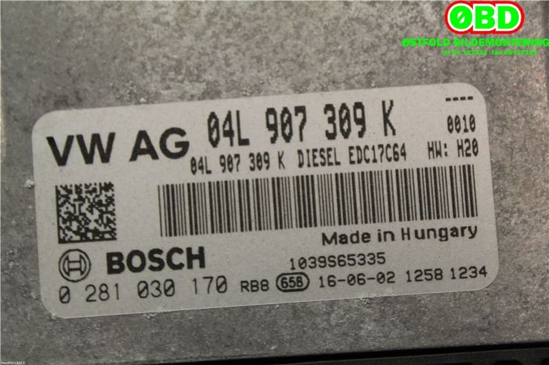 Styreenhet motor til VW Caddy 2015-2020 (Type III, Fase 3)  (VOLKSWAGEN||0281030170|04L907309K)