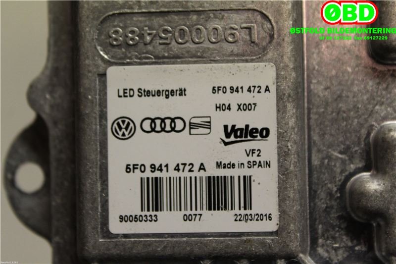 Styreenhet xenon/ballast til VW e-Golf 2014-2017 (Fase 1)  (VOLKSWAGEN|5F0 941 472 A||5F0941472A)