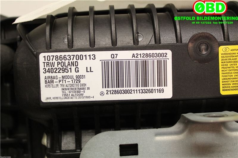 Airbag passasjer til Mercedes E-Klasse 2013-2016 (Fase 2) (W212) (W212) (MERCEDES|A 212 860 30 02||2128603002)